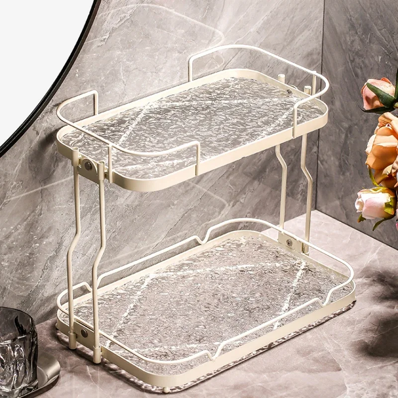 

Bathroom Wash Basin Rack, Luxurious Bathroom Storage, Acrylic Desktop Organizer, Stainless Steel Ripple Shelf, Home Essentials