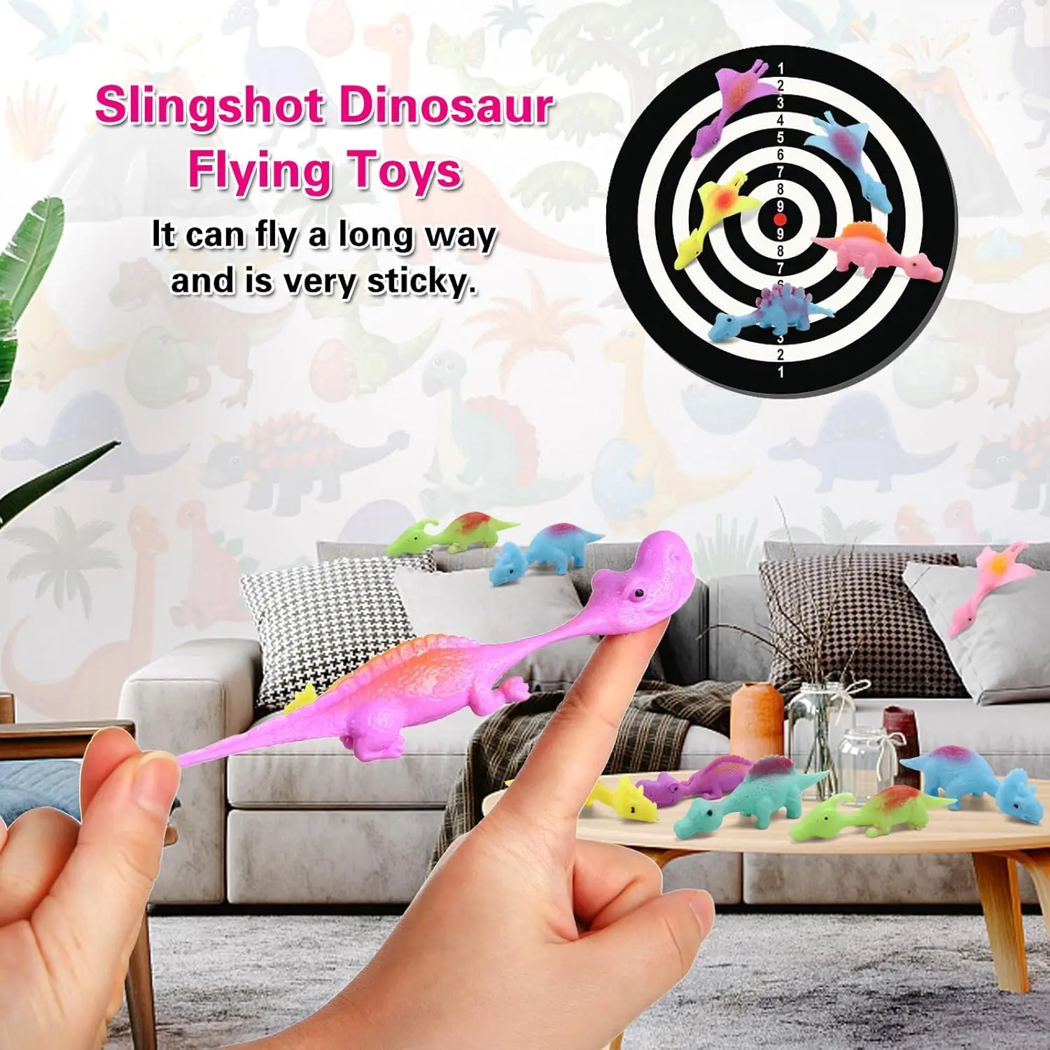 Slingshot Dinosaur Finger Toys Party for Kids Sticky Rubber Dino Catapult for Boys Girls Birthday gift Halloween gift