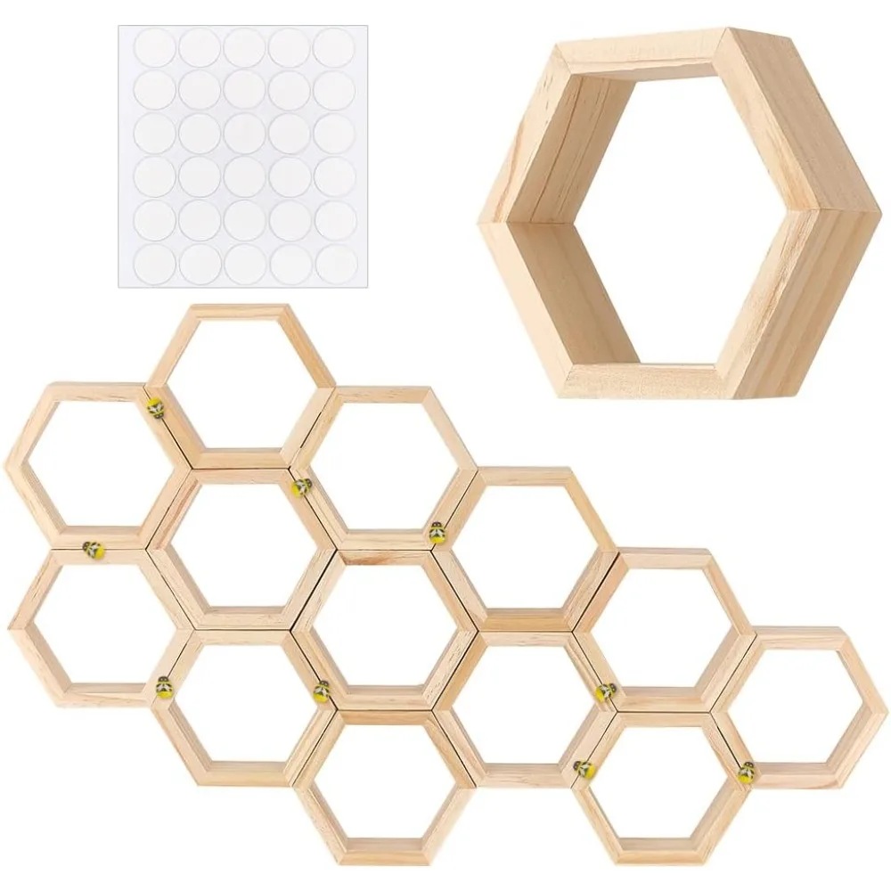 

Hexagonal Wood Cake Stand with Bees Wooden Cabochons and Acrylic Double-sided Tape for Birthday Special Event Decoration