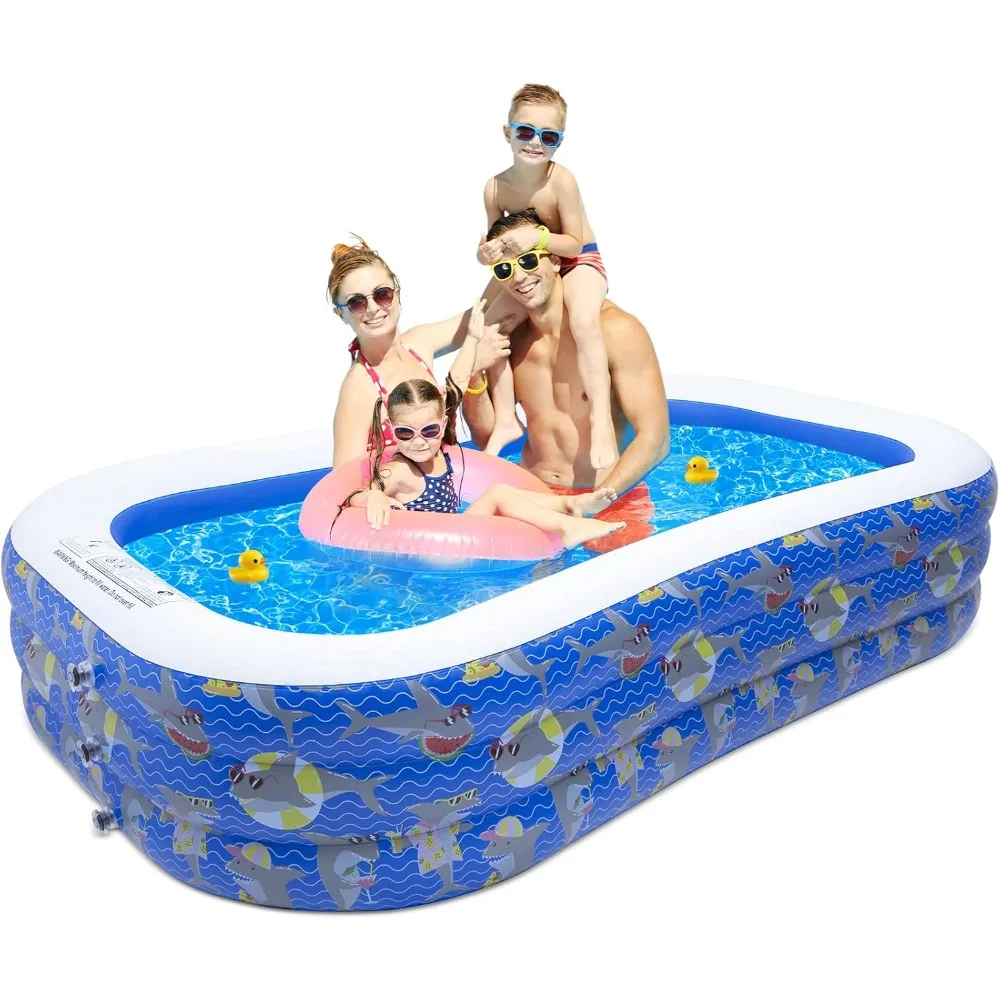 

Decorlife 8ft Inflatable Pool for Adults and Kids with Shark Pattern - 96" x 56" x 22", Rectangular Blow Up Pool for Medium