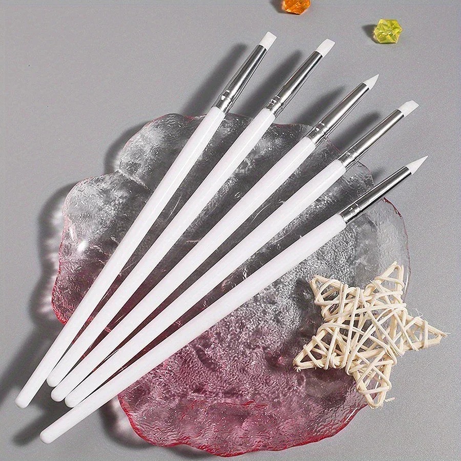 5Pcs/Set Professional Silicone Nail Brushes for UV Gel Polish 3D Nail Art DIY Dotting Tools Manicure Pens