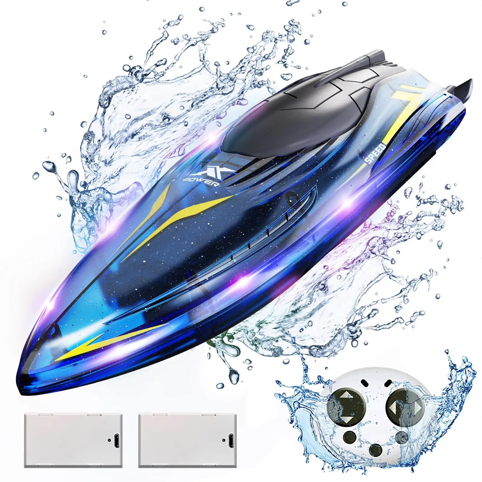 

RC Boat for Kids, 2.4GHz Remote Control Boat with Waterproof for Pools and Lakes, 360° Flip Stunt Boat Toy with LED Lights