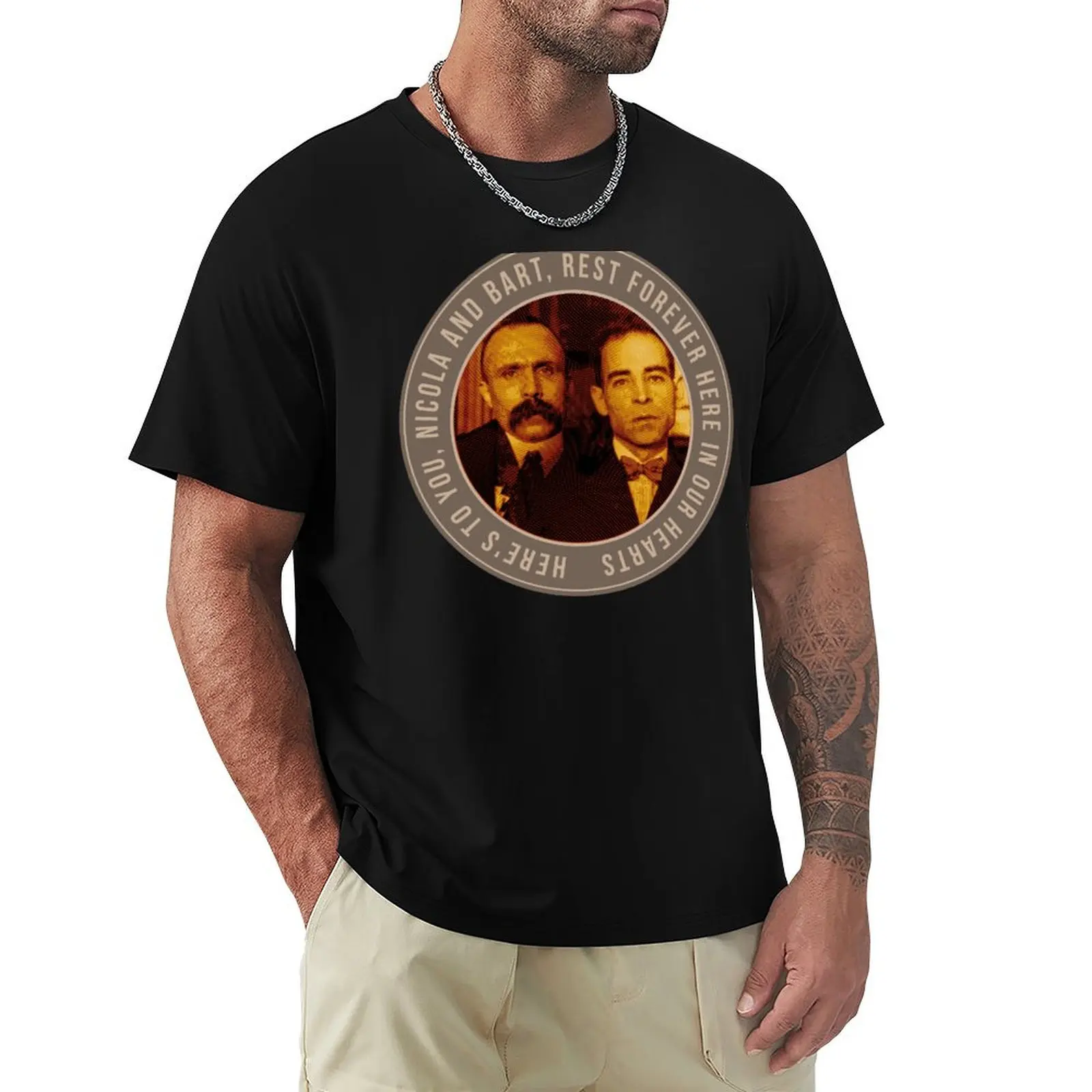 Sacco and Vanzetti Engraving Tribute T-Shirt Work Duty Casual T-Shirt