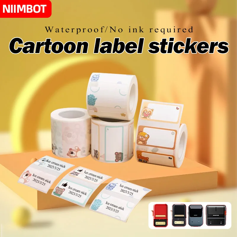 NiiMbot B1/B21/B3S этикетки, Мультяшные милые животные, бытовая водонепроницаемая бумага для записей, термопринтер для этикеток, стандарт b21