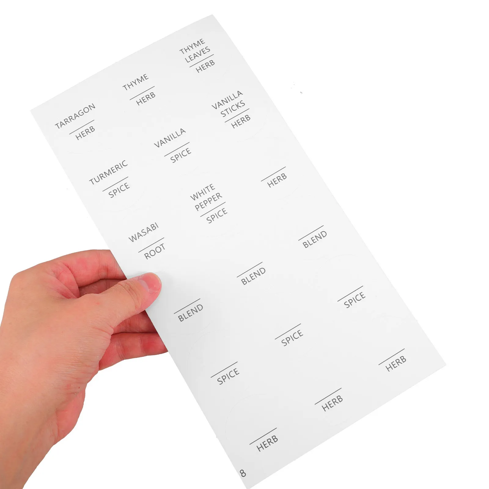 8 Sheets Waterproof Minimalist Round Seasoning Labels White Self Adhesive Spice Jar Stickers for Kitchen Pantry Condiment