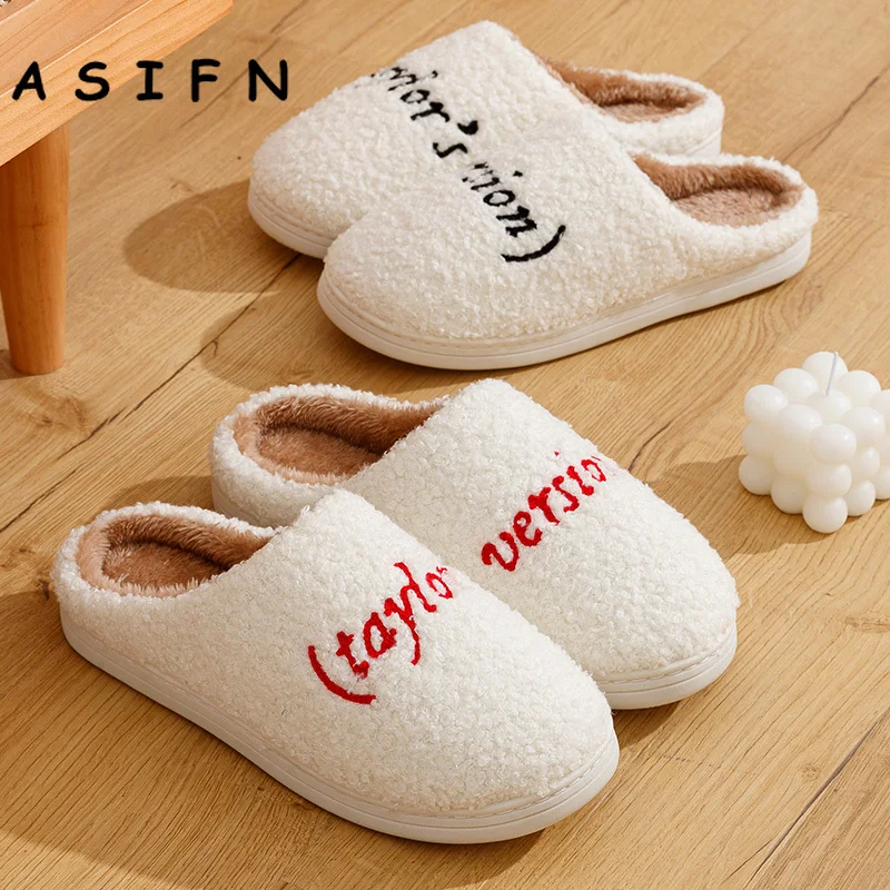 ASIFN Women's Slippers Winter Fashion Style Version Cozy Embroidered Slides Non-slip Soft Sole 1989 Shoes Houseshoes For Gift