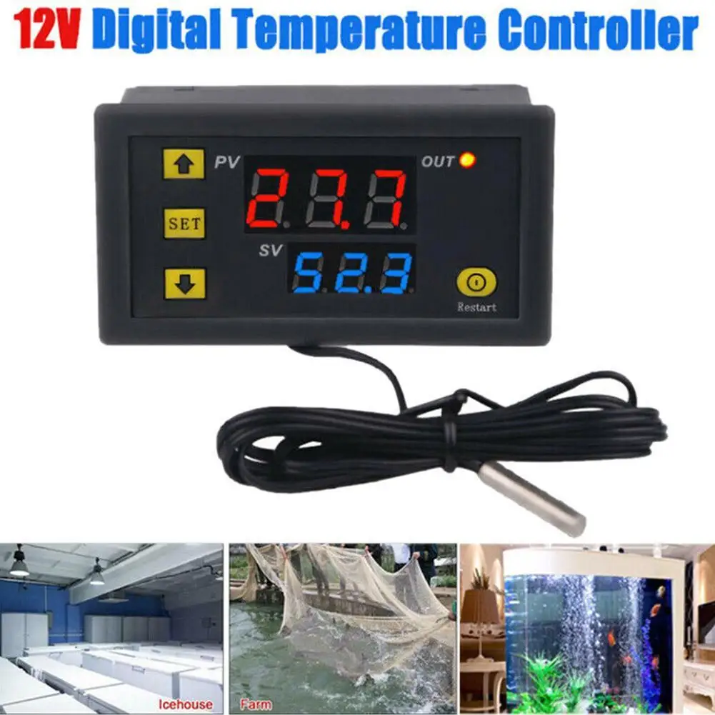 

DC 12V/24V AC110-220V Probe Line 20A Digital Temperature Control LED Display Thermostat With Heat Cooling Control Instrument ﻿