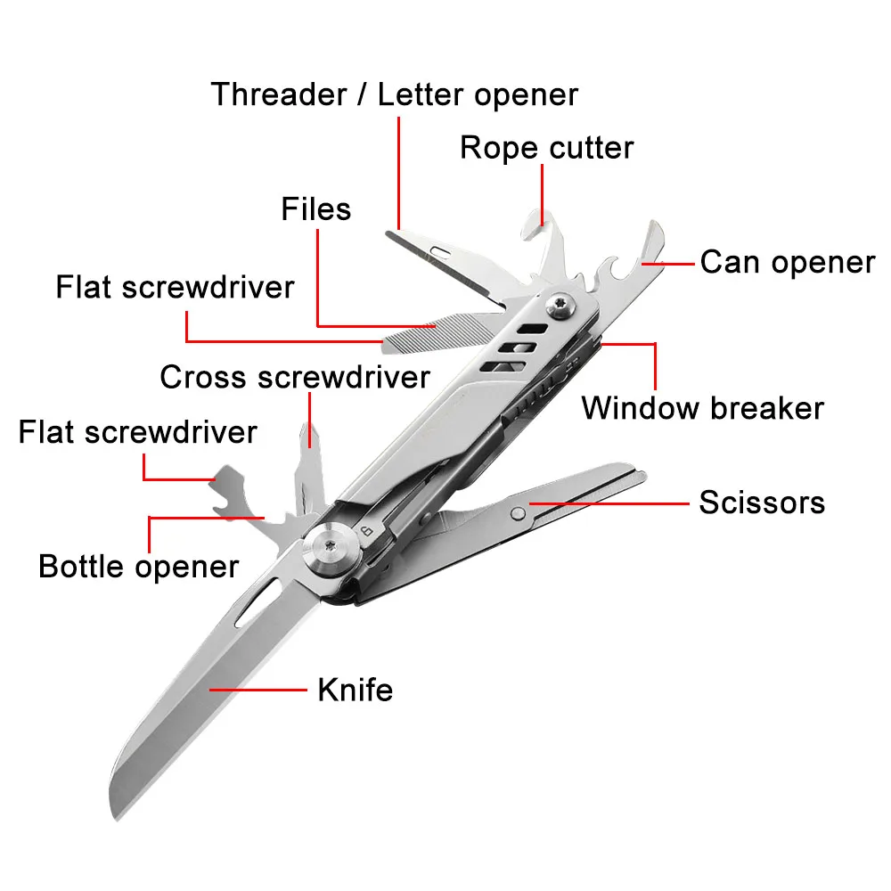 Multitool Pocket Knife,12-in-1 Multi tool Knife,Stainless Steel Multifunction Folding Knife for Camping Hiking Survival Fishing