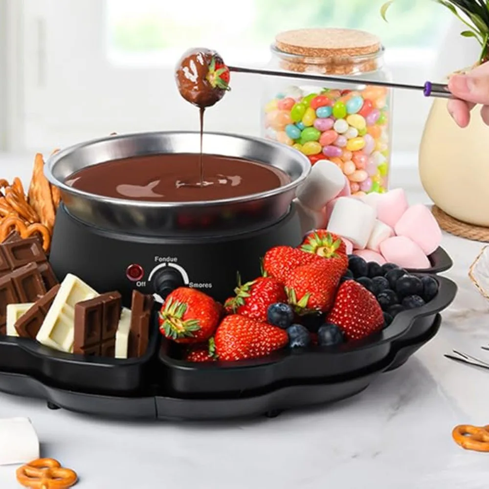 New 4 Roasting Forks Electric Marshmallow Roaster Heated Bowl Movie Night Supplies 4 Detachable Trays Flameless Fondue Set Home