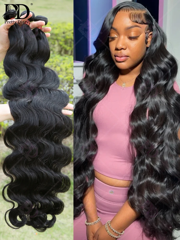 Pretty Diary Hair Weave 10-30 Inch body Wave 10A Human Hair Bundles Double Weft Virgin Hair Extension Can Be Dyed and Bleached