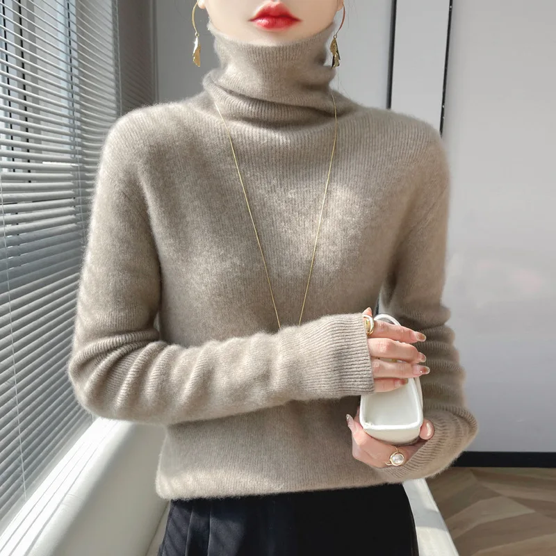 

Autumn Winter Women's High Neck Knitted Ladies 2025 New Style Inner Wear Slim Fit Base Shirt Soft Pile Collar Sweater