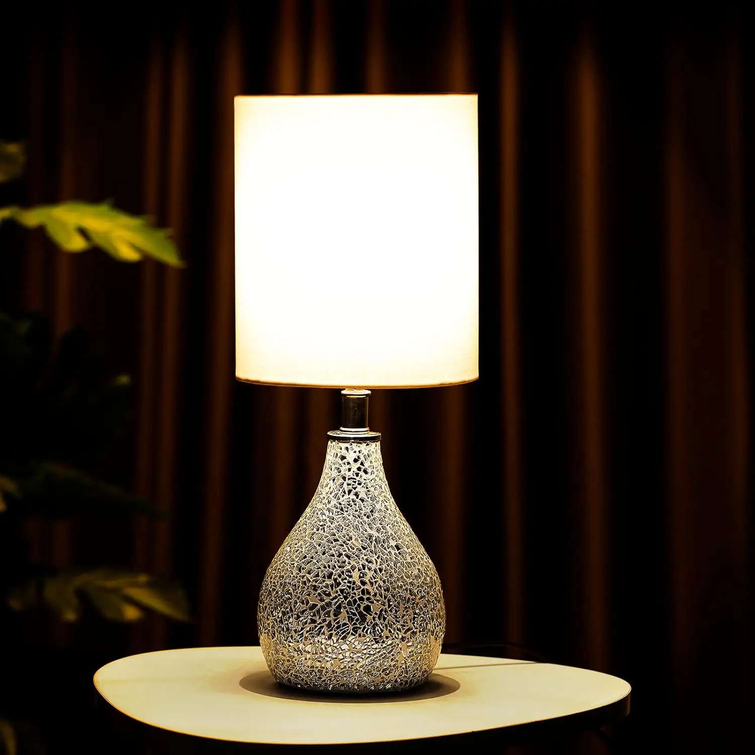 Juego de 2 lámparas de mesa de cristal mosaico con diseño de calabaza plateada y espejo moderno, 17,5' para dormitorio, sala de estar, escritorio de oficina