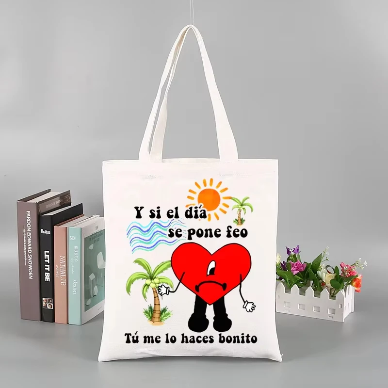 Zestaw upominkowy Un Verano Sin Ti, torba na zakupy z nadrukiem Bad Bunny, codzienna płócienna torba na ramię z mini torbą do przechowywania