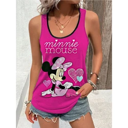 S-3XL New Disney Mickey Mouse Tank Top 2024 Summer Casual Strap Sleeveless U-neck Slim Fit T-shirt Girls Top T-shirts Women