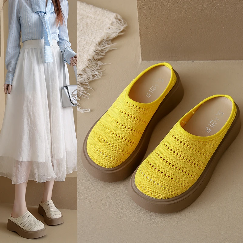 

2025 New Summer Women's Cover Toe Slippers Fashion Hollow Out Slide Elegant Dress Slip-On Shoes Comfortable Ladies Footwear