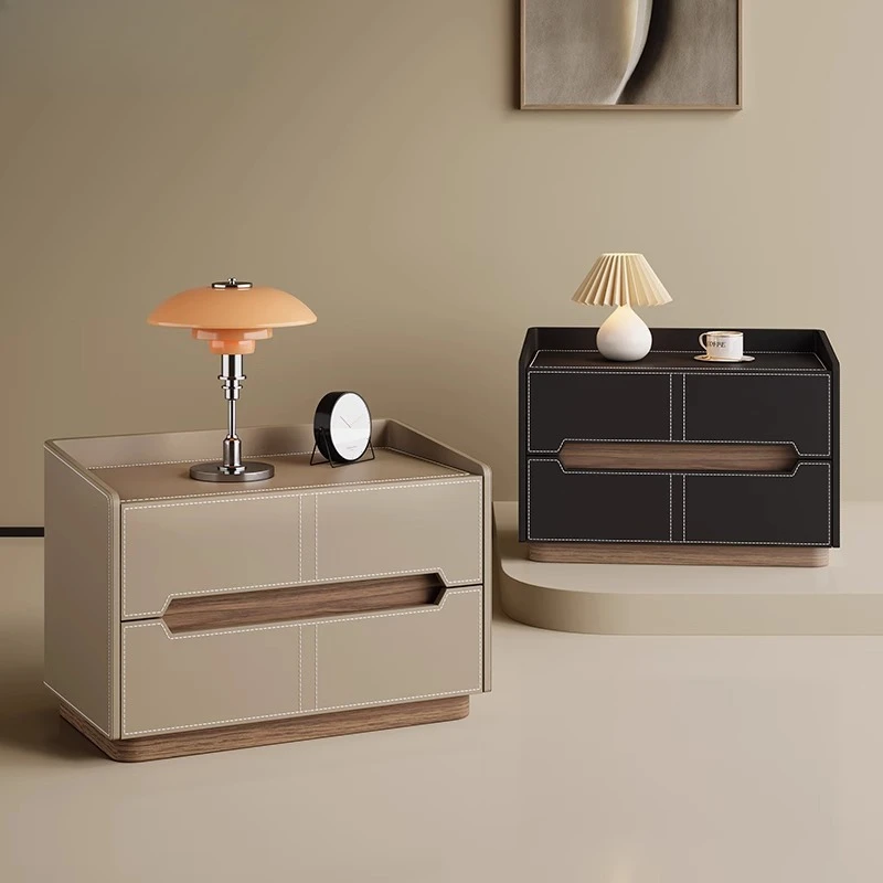 Trendy Storage Nightstand Luxury Leather Nordic Italian Bedside Table Simple Aesthetic Mesa De Cabeceira Bedroom Furniture