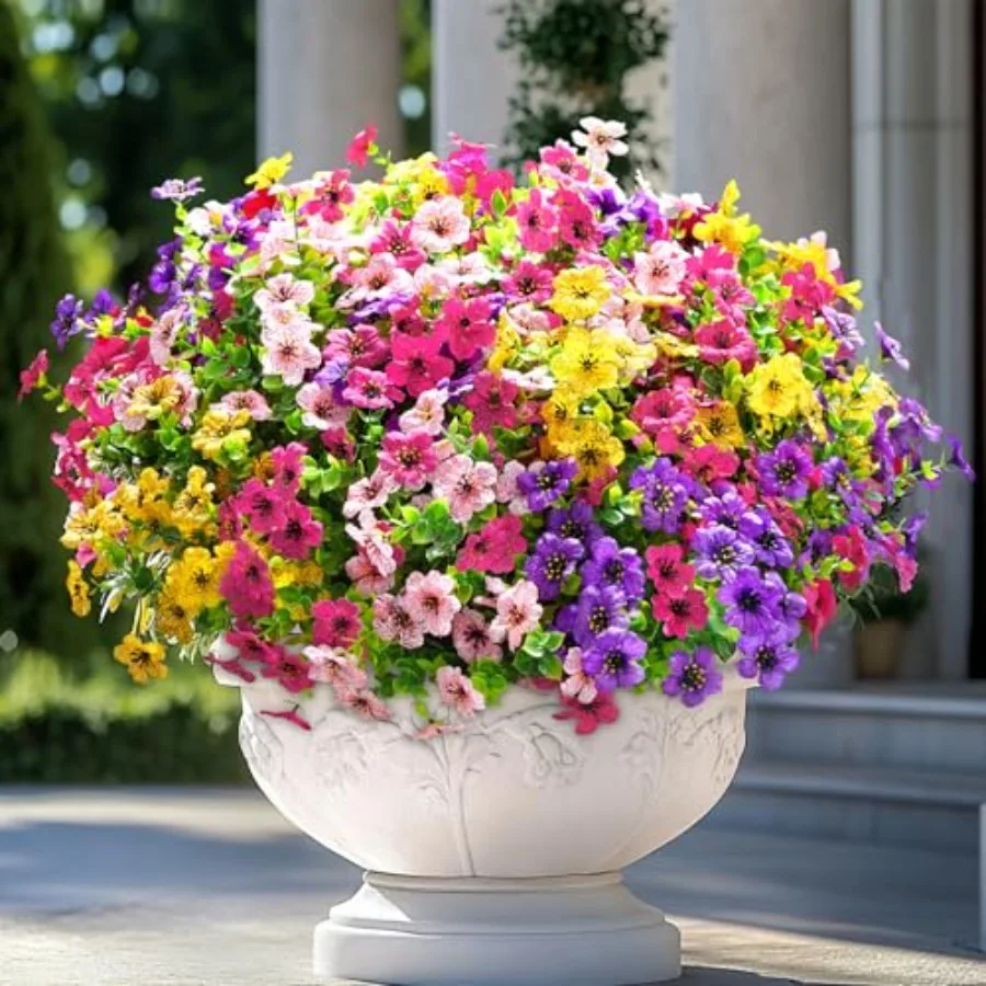 Artificial Flowers for Outdoors, 48 Bundles s Fake Outdoor Flowers for Decoration, UV Resistant Realistic Artificial Flowers Pl