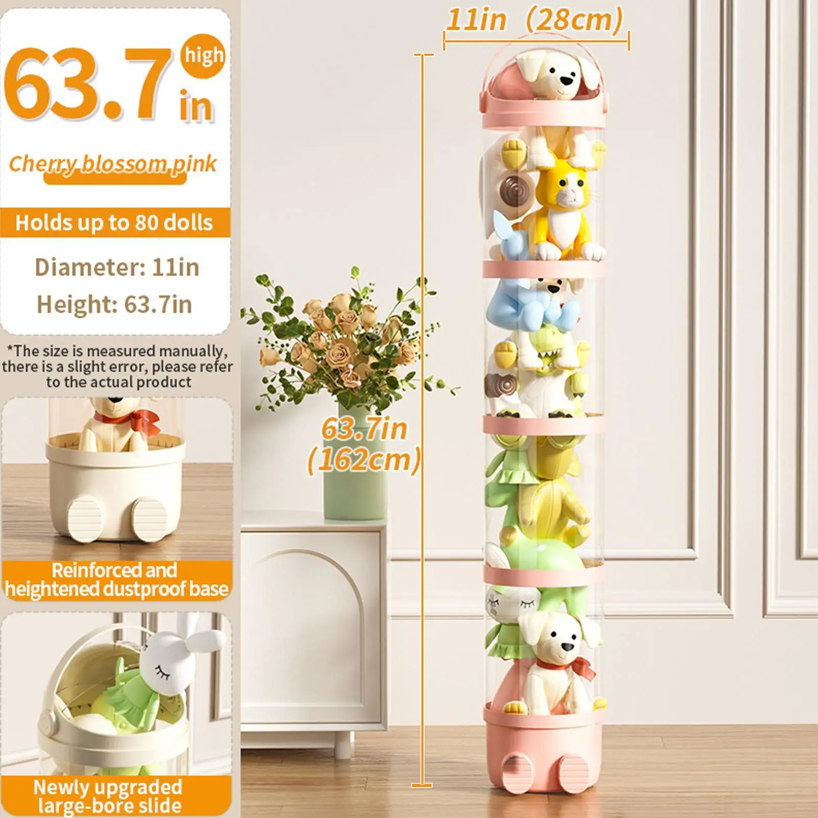 أنبوب حيوانات محشو 63.7 بوصة منظم حيوانات محشو شفاف دمية عرض دلو 4 طبقات حامل دمية للأطفال في الحضانة