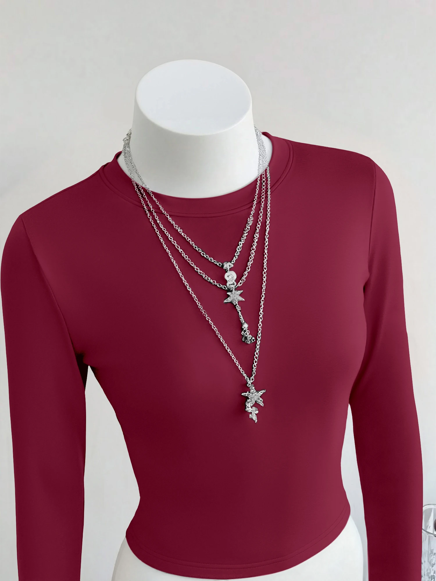 Women Solid Color Crew Neck Long Sleeve Crop T‑Shirt Slim Fitted Cropped Top Casual Daily Wear Basic Layering Streetwear Blouse image 2