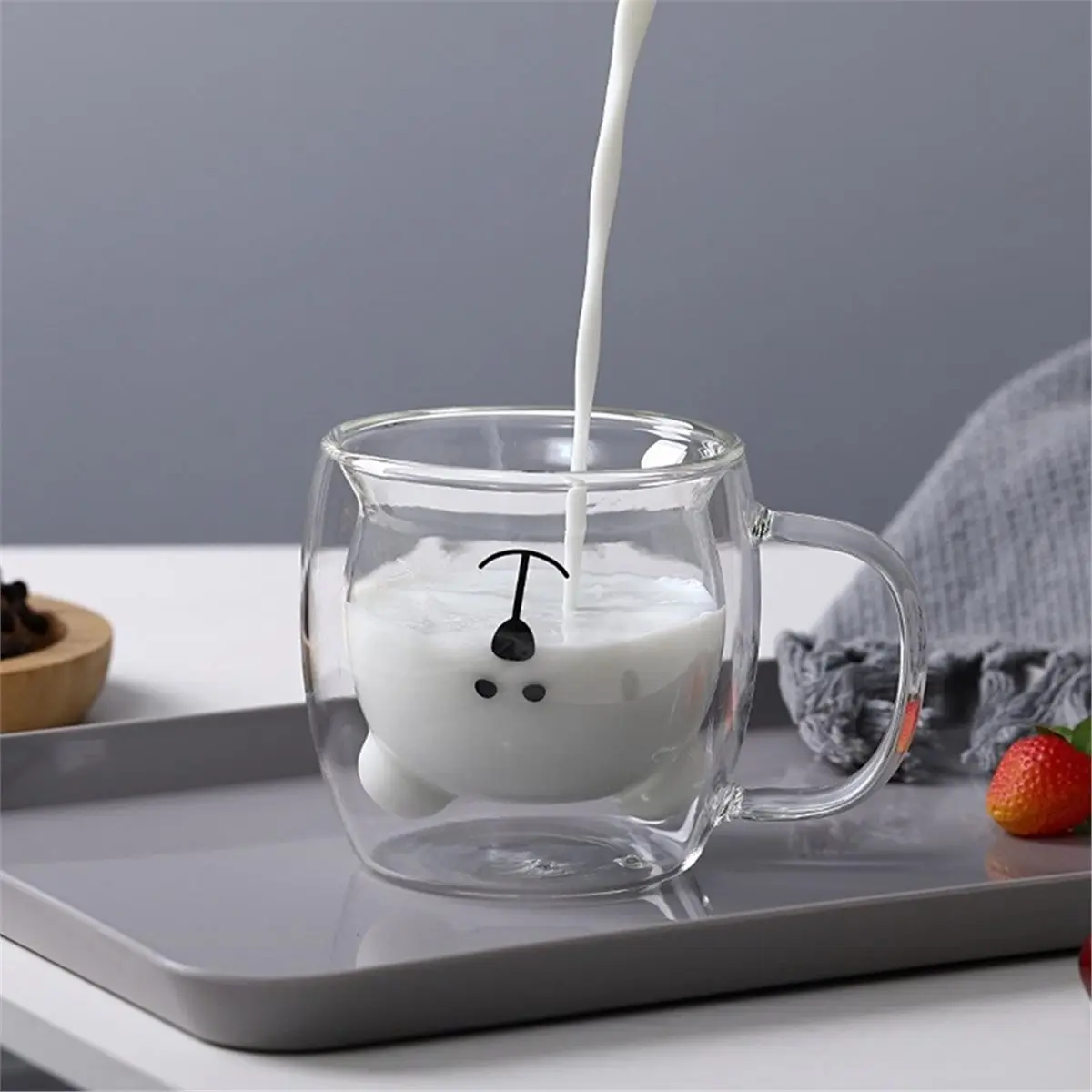 AA14 2 Pack Double Wall Insulated Glass Mugs, 8.5 Oz Cute Bear Coffee Milk Beer Cups for Latte, Cappuccino, Americano, Tea