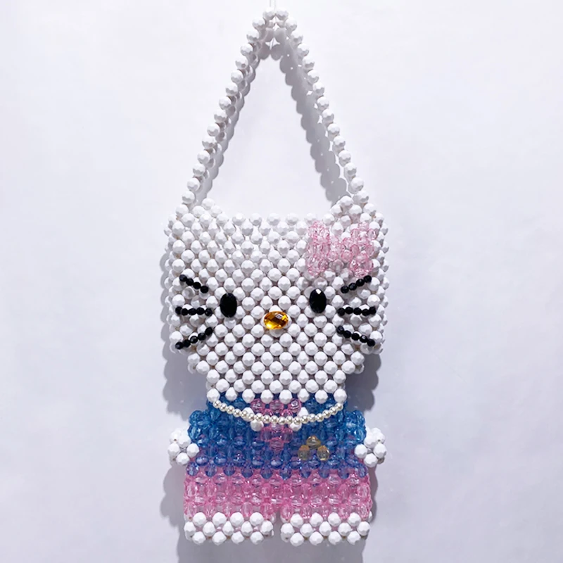 Handmade Beads Bags For Women Luxury Designer Handbags Purse 2024 New In Fashion Weave Hollow Out Decorate Cute Cartoon Shoulder