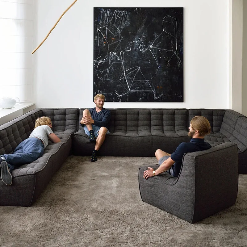 Fabric straight row small apartment module corner three people furniture sofa