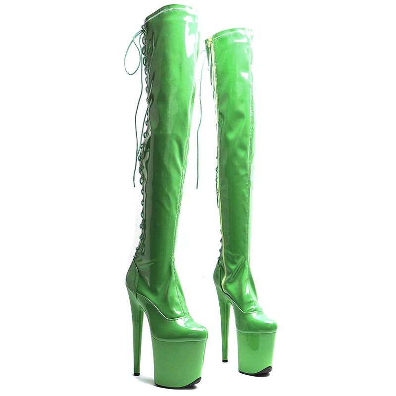 

Leecabe 20CM/8inches Patent PU Pole dancing shoes High Heel platform Boots closed toe Pole Dance boots