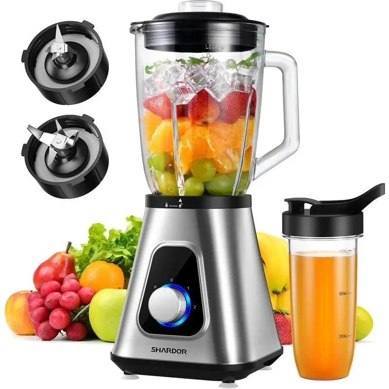 

SHARDOR 1200W Blender for Shakes and Smoothies, Countertop Blender and Personal Blender Combo, 52oz Glass Jar, 22oz Travel Cup