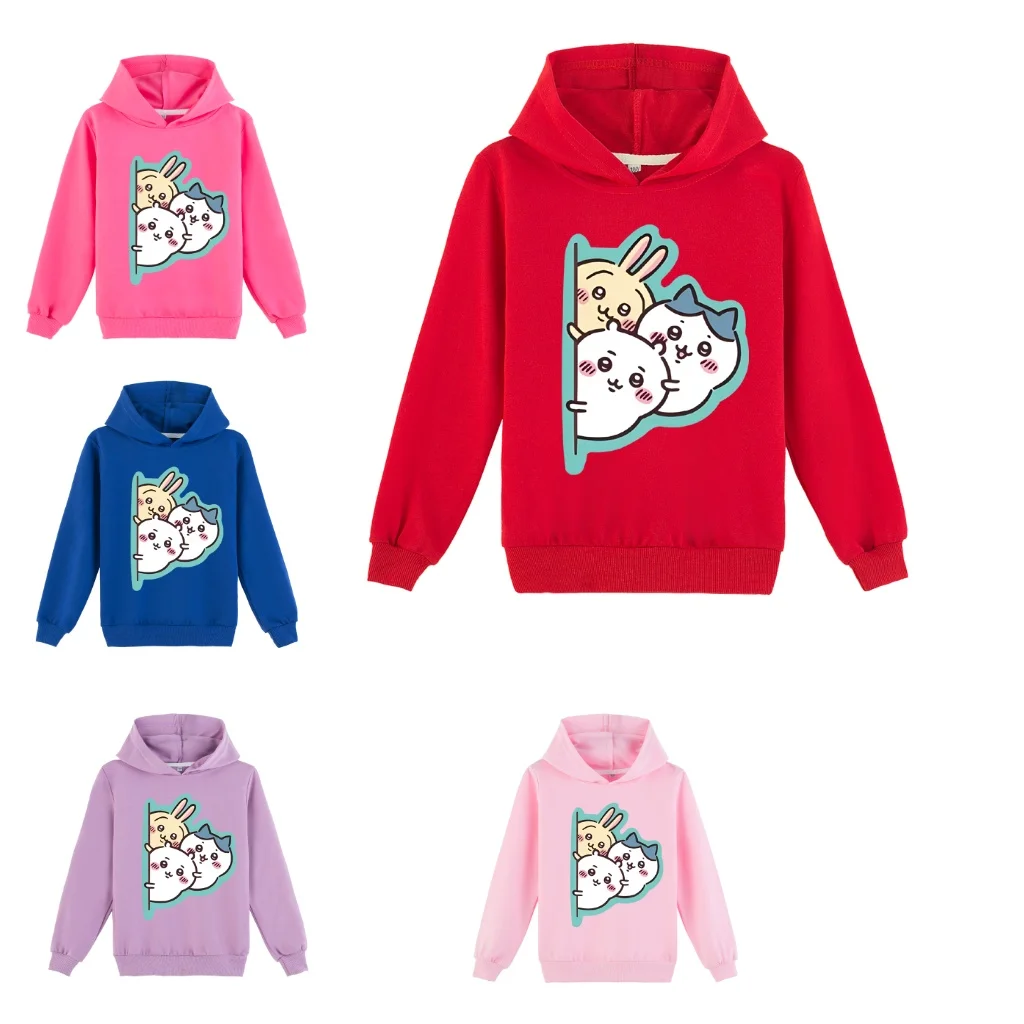 Sweat-shirt à capuche confortable pour tout-petits, pull-over Anime, hauts à manches longues en coton Chiikawa pour 2 à 14 ans