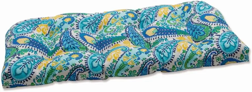 

Paisley Indoor/Outdoor Sofa Setee Swing Cushion, Tufted, Weather, And Fade Resistant, 19"" X 44"", Blue/Green Amalia,