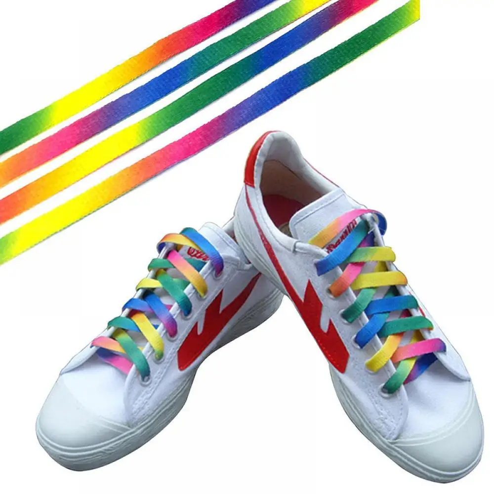 1 Pair 8mm Wide Thickened Colorful Shoelaces High Quality Soft Board Shoes Rainbow Canvas Shoes For Sneakers Sports Shoelaces