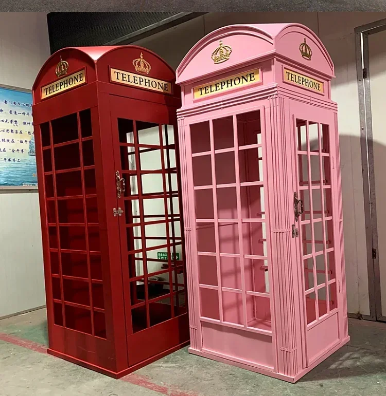 Vintage Antique arco de globosOutdoor London British Pink Red Metal Phone Booth Telephone Box Stand for Wedding Event