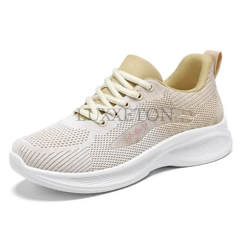 Women Vulcanized Shoes Spring New Style Sports and Leisure Soft Sole Breathable Mesh Lace Up Vulcanized Shoes for Women