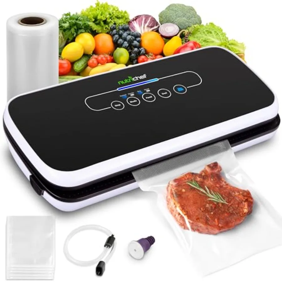 

Automatic Food Vacuum Sealer for kitchen use, ABS plastic, black, strong suction and LED control for dry and moist foods with i