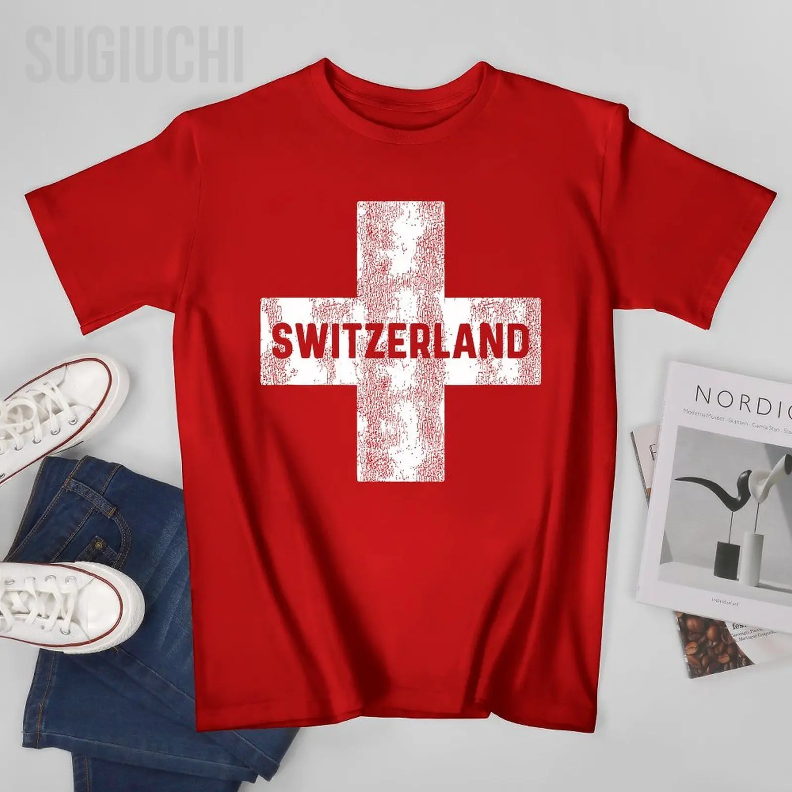 

Men Retro Swiss Flag Of Switzerland Tshirt Tees O-neck T Shirts Women Boys 100% Cotton T-Shirt