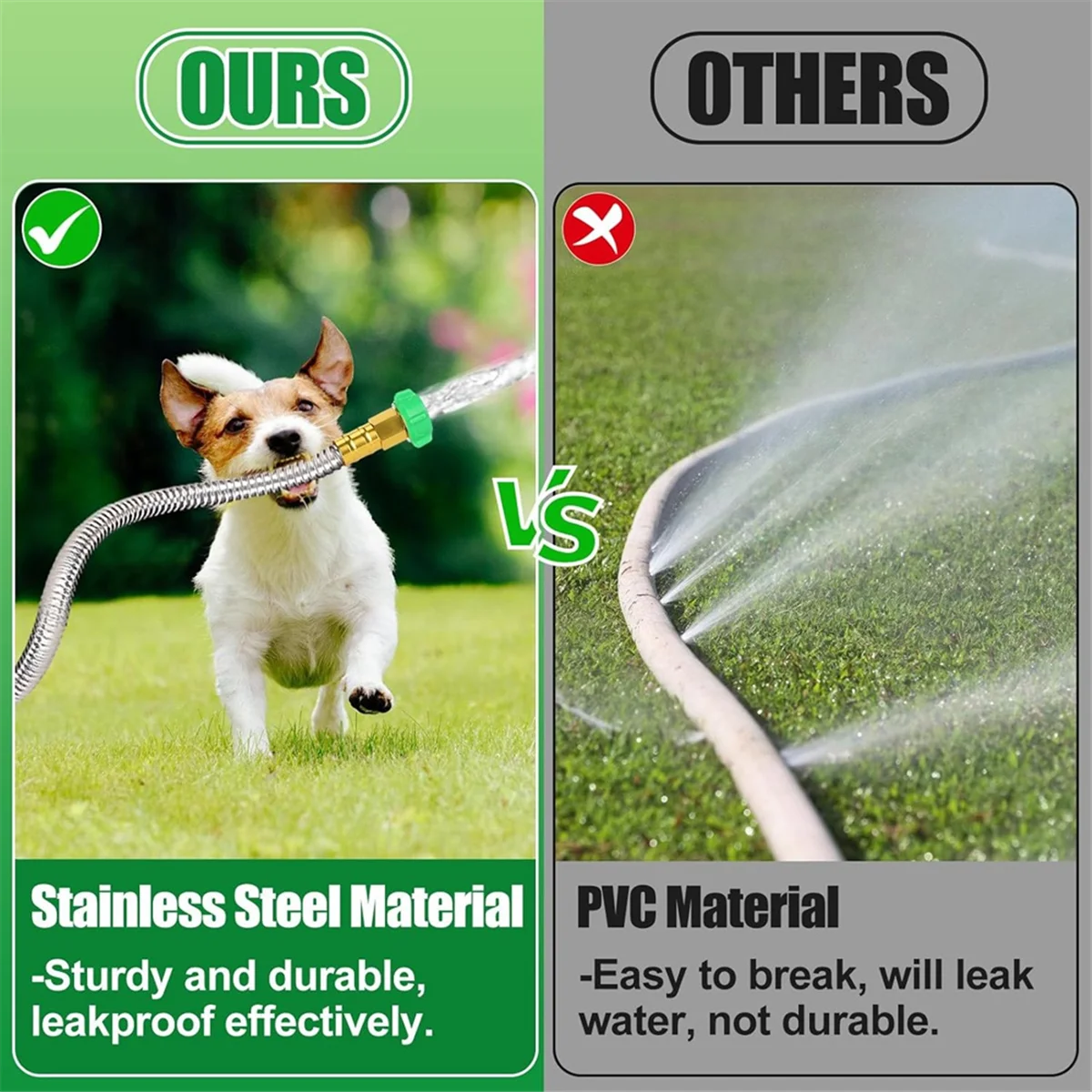 Tubo da giardino corto, tubo flessibile a tenuta stagna in metallo, tubo flessibile in acciaio inossidabile 304 per irrigazione da giardino all'aperto 3Ft