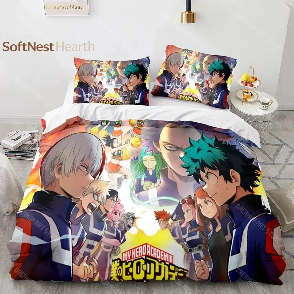 2026 3D Printed My Hero Bedding Set With Pillowcase Anime Quilt Cover Set Single Queen King Size Kids Adult Boys Bedclothes
