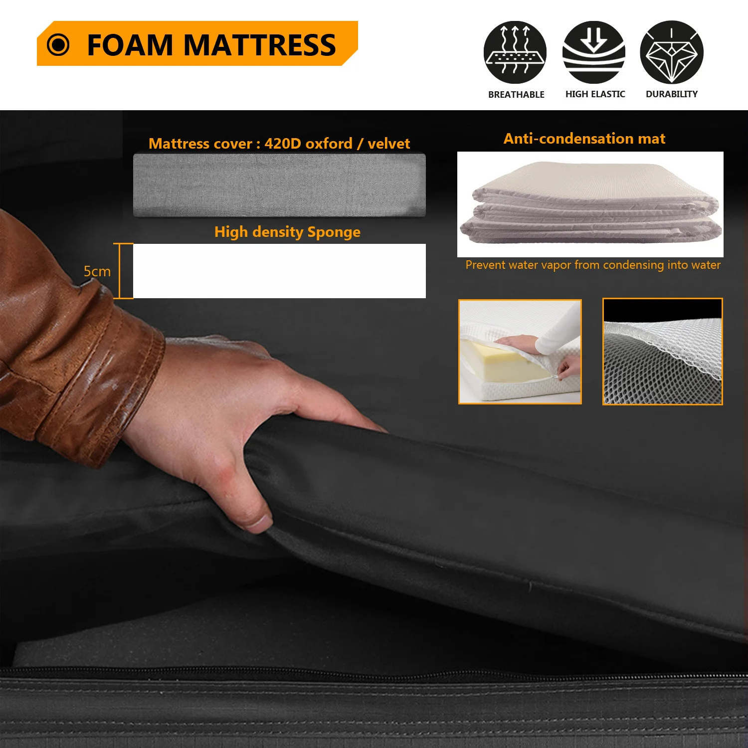 190x130x110cm Oxford Fabric Pop up Foldable Hard Shell Roof Top Tent 2 Person