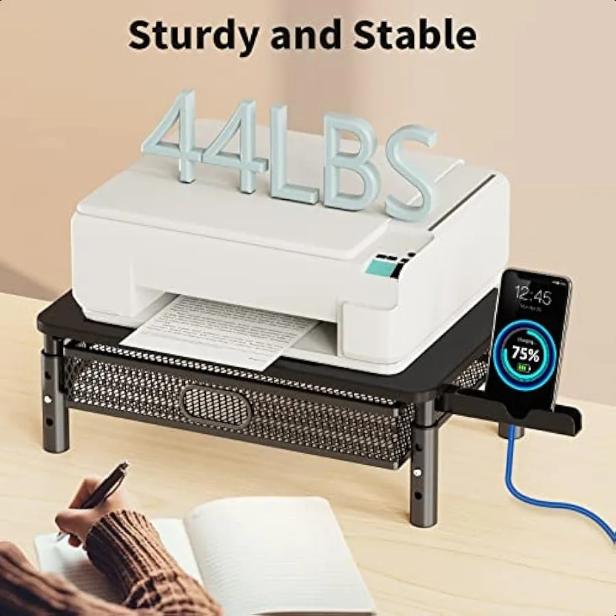 Подставка для монитора Zimilar с металлической сетчатой ящиком, регулируемой по высоте, с держателем для телефона для компьютера, ноутбука, принтера, ноутбука Com