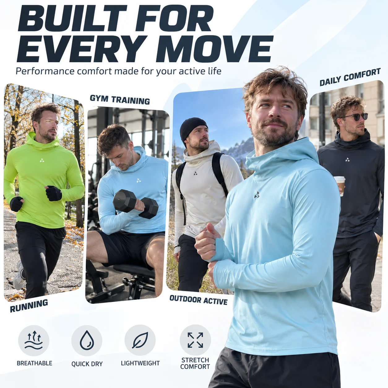 LUCEN Men's new autumn outdoor sports running hooded long-sleeved T-shirt / Sunscreen shirt Running Fitness Tops
