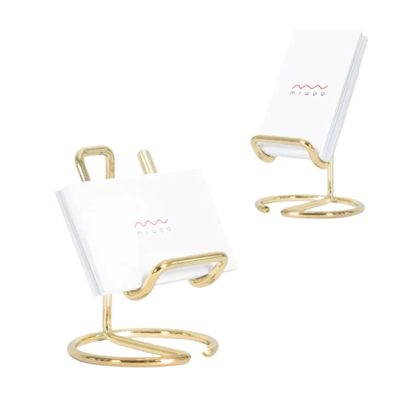 Niedlicher Visitenkartenhalter aus goldfarbenem Metall, Papier, Notizkarten, Organizer, Binder, Clip, Display, Büro, Geschäft, für Personal, Schreibtisch, dekorativ