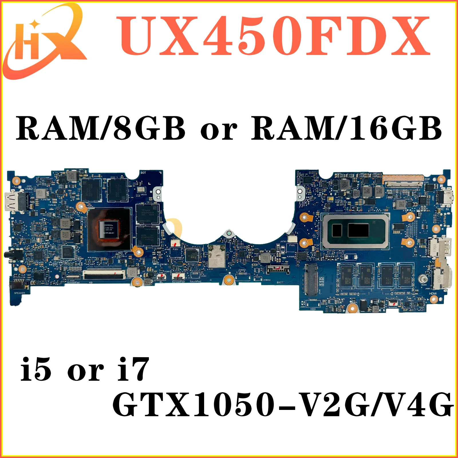 

UX450FDX Mainboard For ASUS ZenBook Pro 14 UX450F UX450FD UX450 UX480F Laptop Motherboard i5 i7 8th GTX1050-V2G/V4G RAM-8GB/16GB