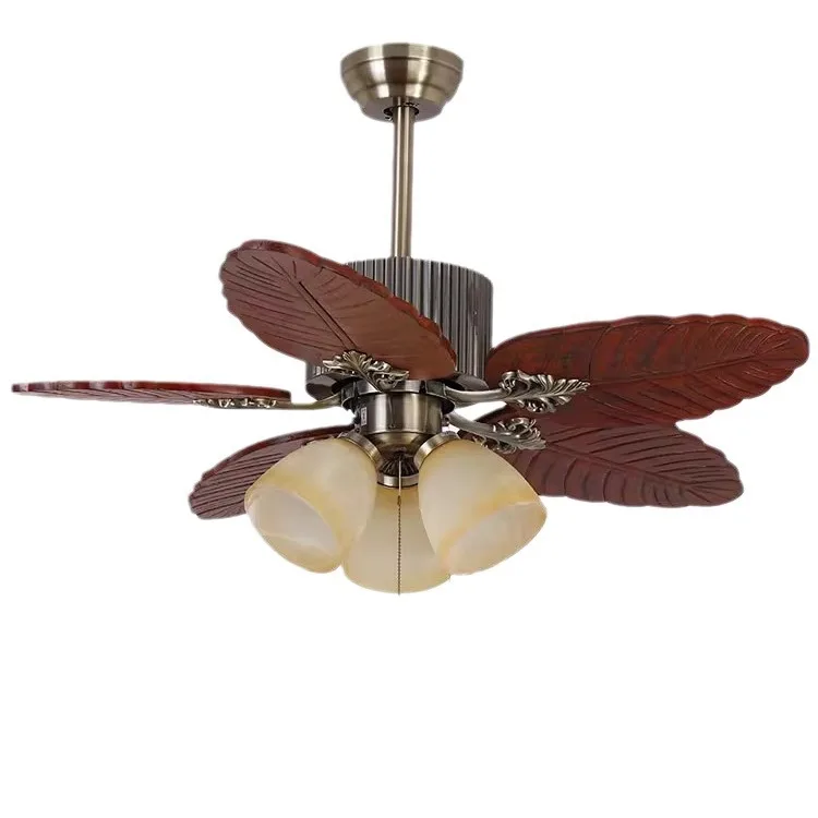 Blades Engraved Retro Living Room Electric Fan Lamp American Remote Control Frequency Conversion for Southeast Asia