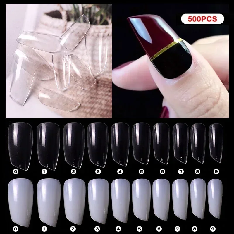 500 Stück abgeschrägte Lippenstiftform, falsche Nagelspitzen, transparent, natürlich, gefälschte künstliche Nagelkunstspitzen, Acryl, UV-Gel-Nagellack, Maniküre