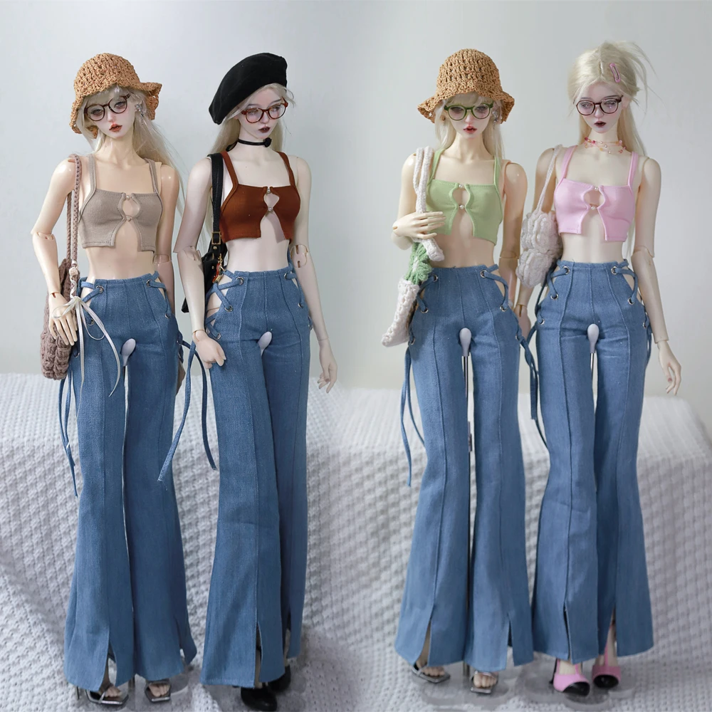 

D09-P287 детская игрушка ручной работы 1/4 MSD 1/3 BJD кукла с открытой талией и жемчужным ремешком, джинсовые расклешенные брюки на шнуровке