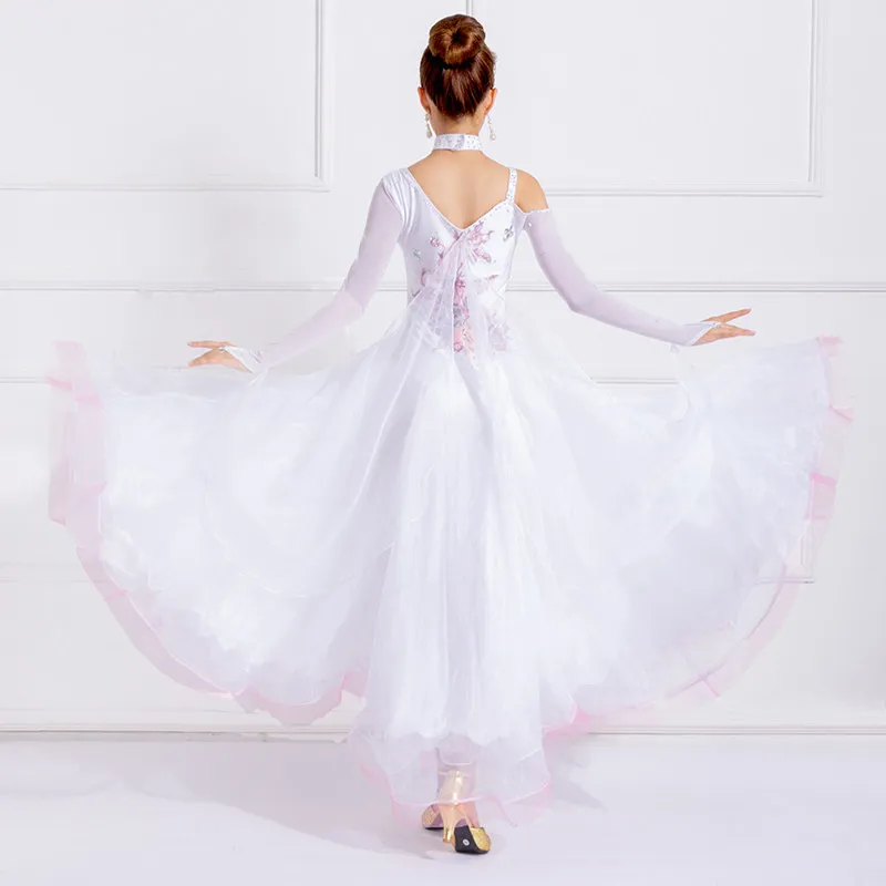 

Ballroom Dance Dress For Women's Competition Standard Modern Dancing Clothes Long Sleeves Elegant Demeanor Waltz Stage Costumes