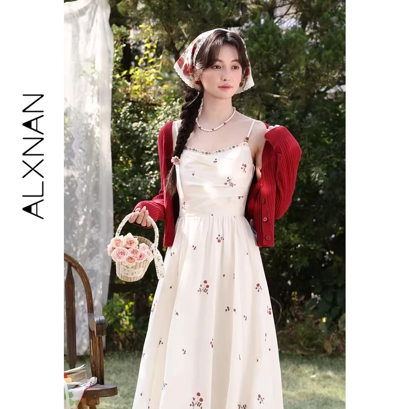 

ALXNAN Women's Red Cardigan 2026 Spring Short Elegant Vintage Casual Knitwear Fashion Long Sleeve Knit Tops Female L62207