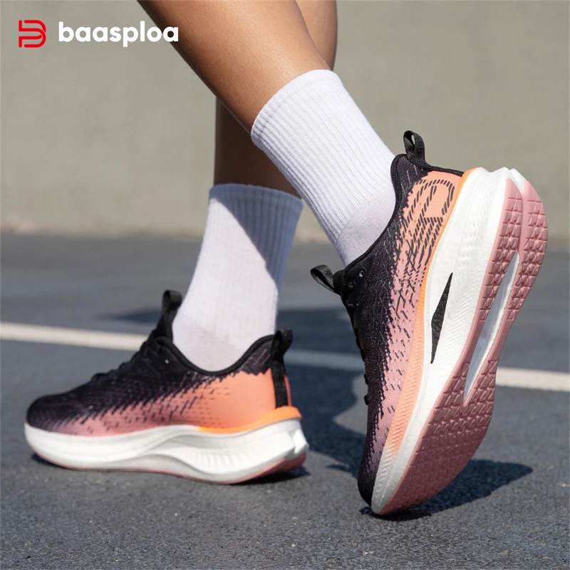 Baasploa Vrouwen Professionele Sportschoenen Ademend Lichtgewicht Loopschoenen Vrouwen Rebound Marathon Carbon Plaat Casual Sneakers