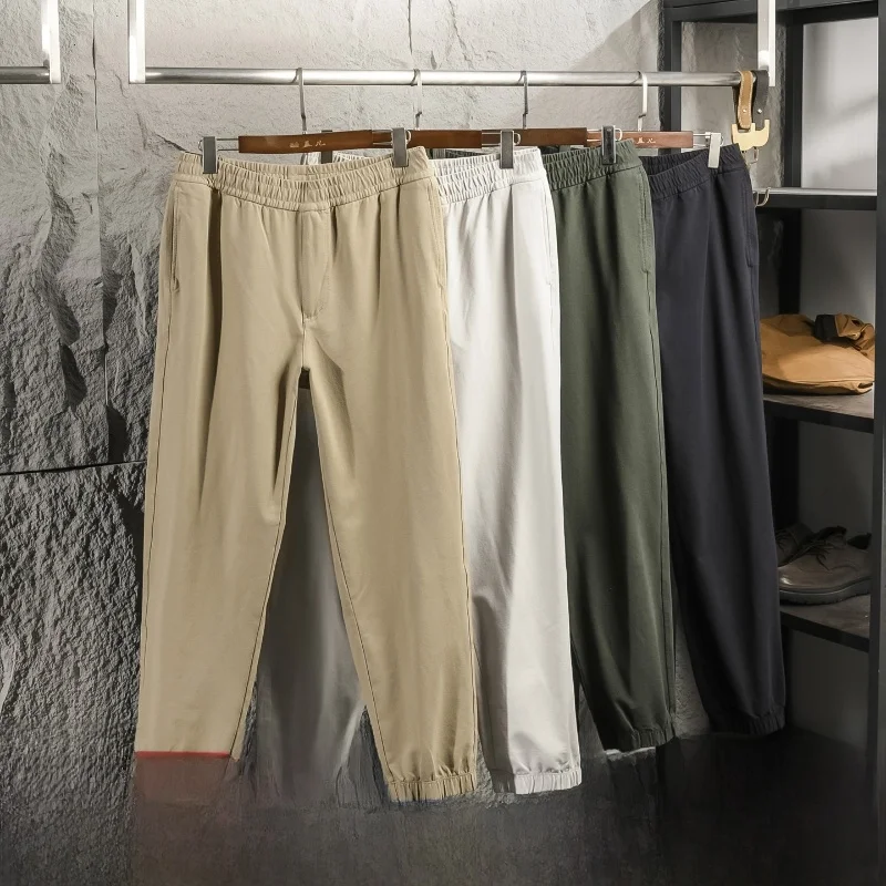 

Japanese Style Cotton Elastic Waist Casual Pants Men's Washed Loose Fit Autumn Seasonal Fashionable Cuffed Leisure Trousers
