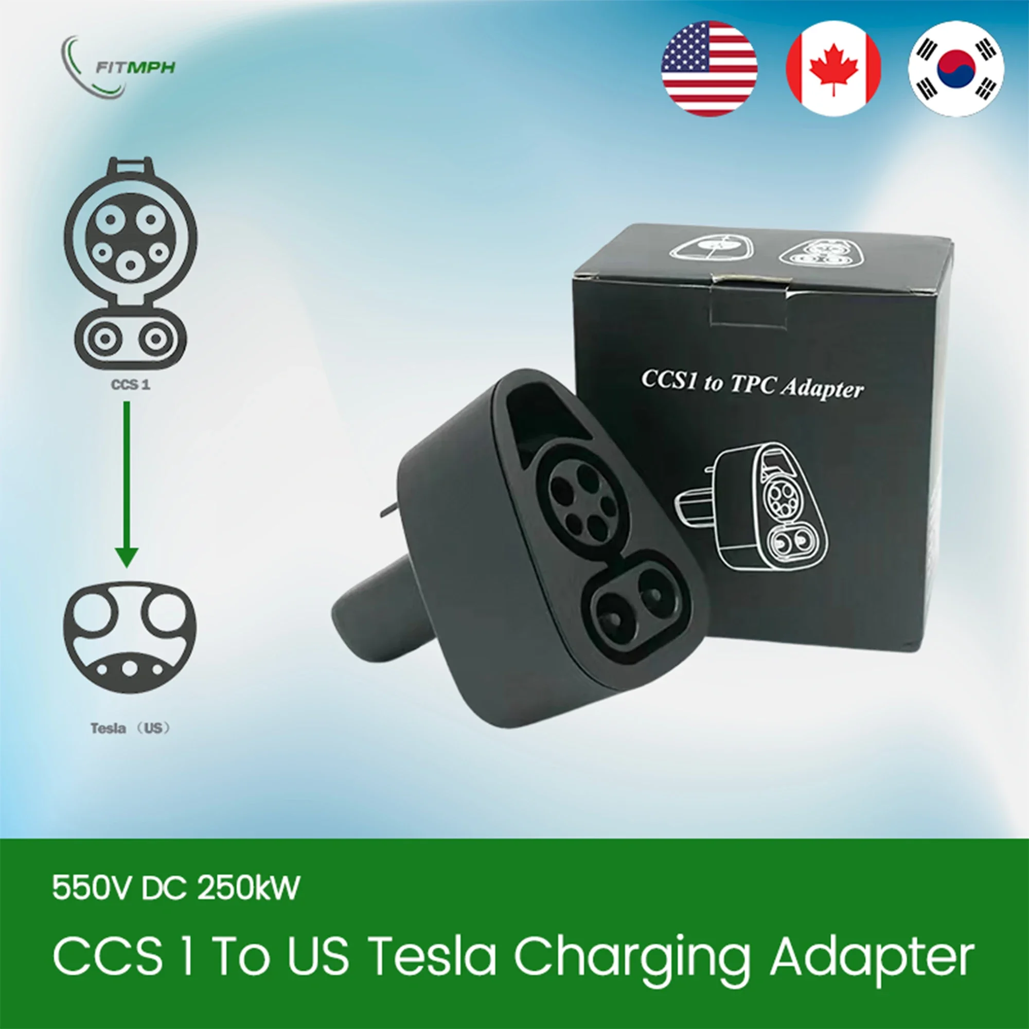 FITMPH CCS 1 to Tesla DC Charging Converter, 500V DC, 250kW, Compatible With Model 3,Y,S,X, Fast Charging Level 3 Charging